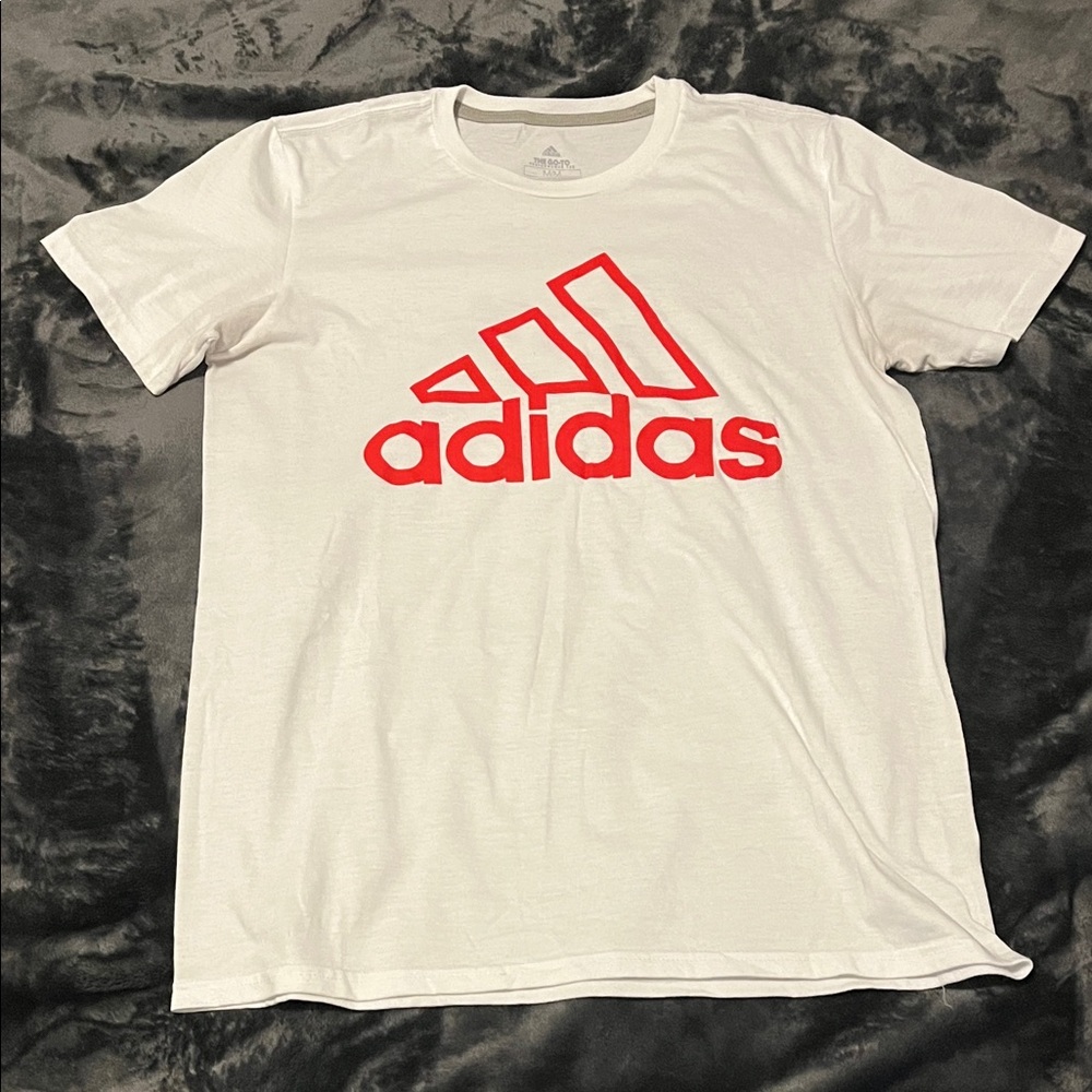 Adidas Men's Short Sleeve Tee White with Red Logo Medium